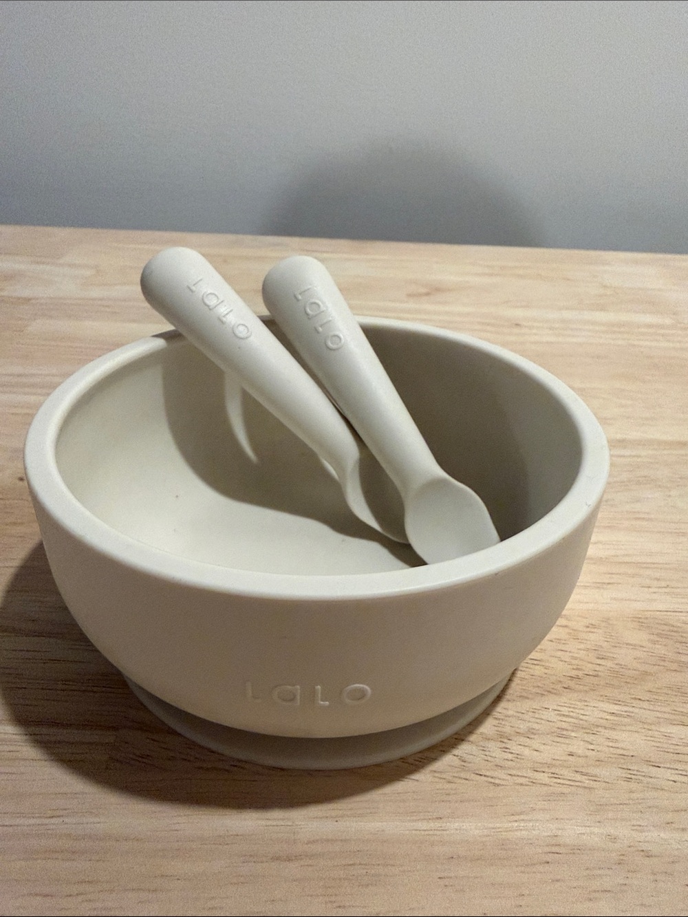 LALO Cream Silicone Suction Bowl with 2 Spoons
